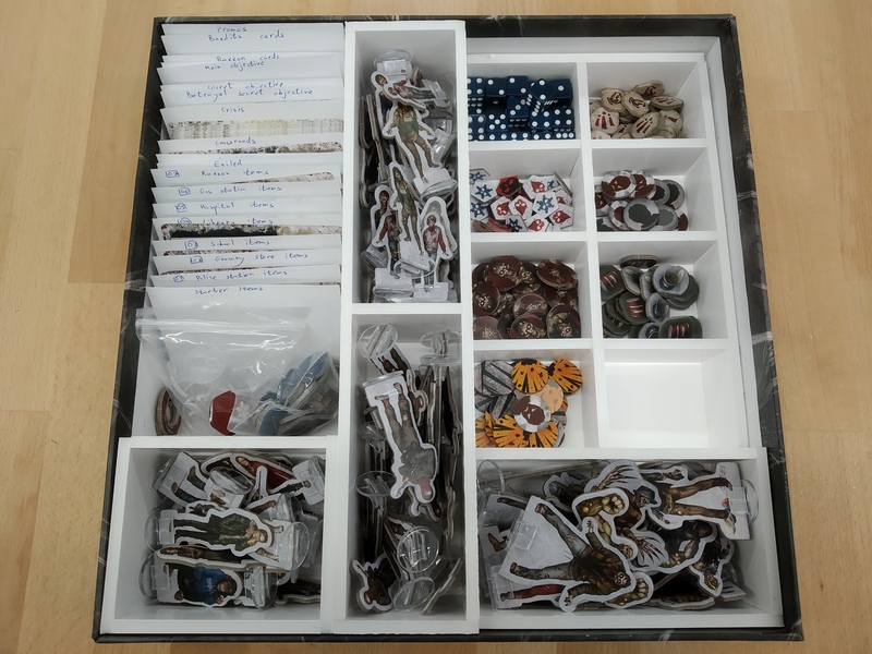 The box with all of the components organized.